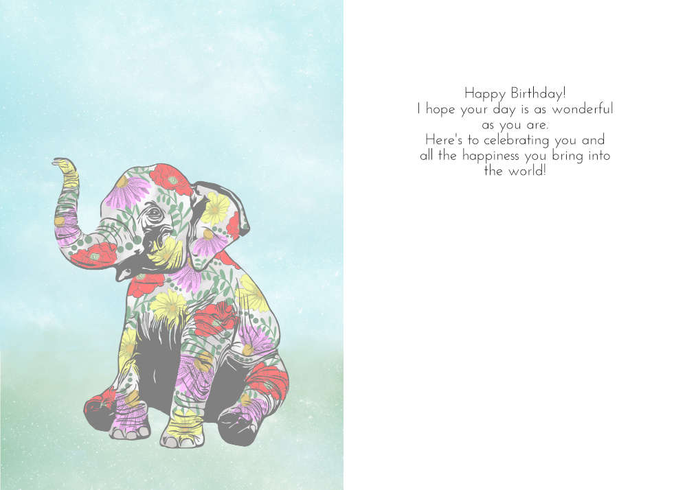 Printable Floral Elephant Birthday Card