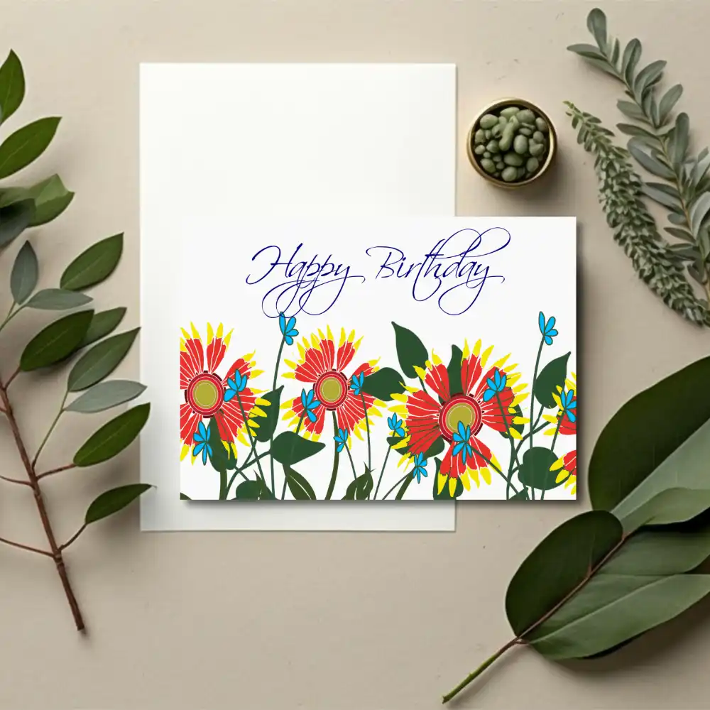 Printable Bright Wildflowers Birthday Card