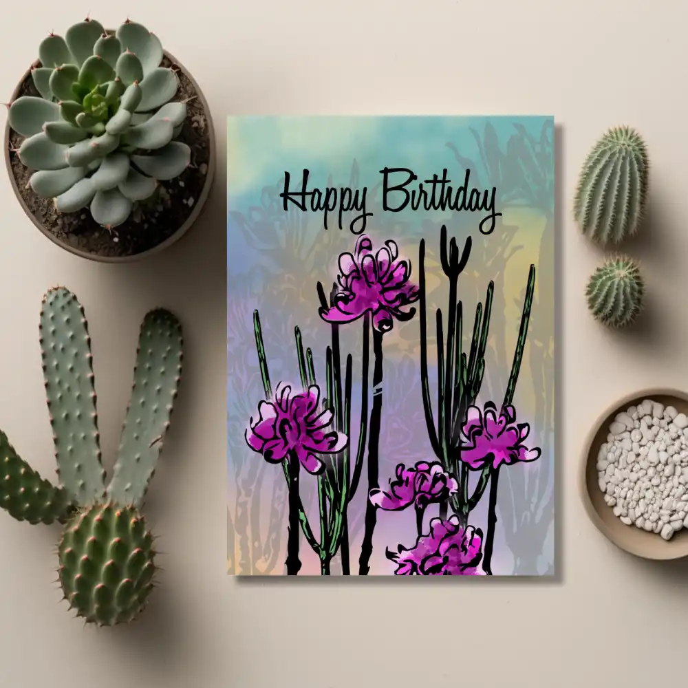 Printable Modern Desert Bloom Birthday Card