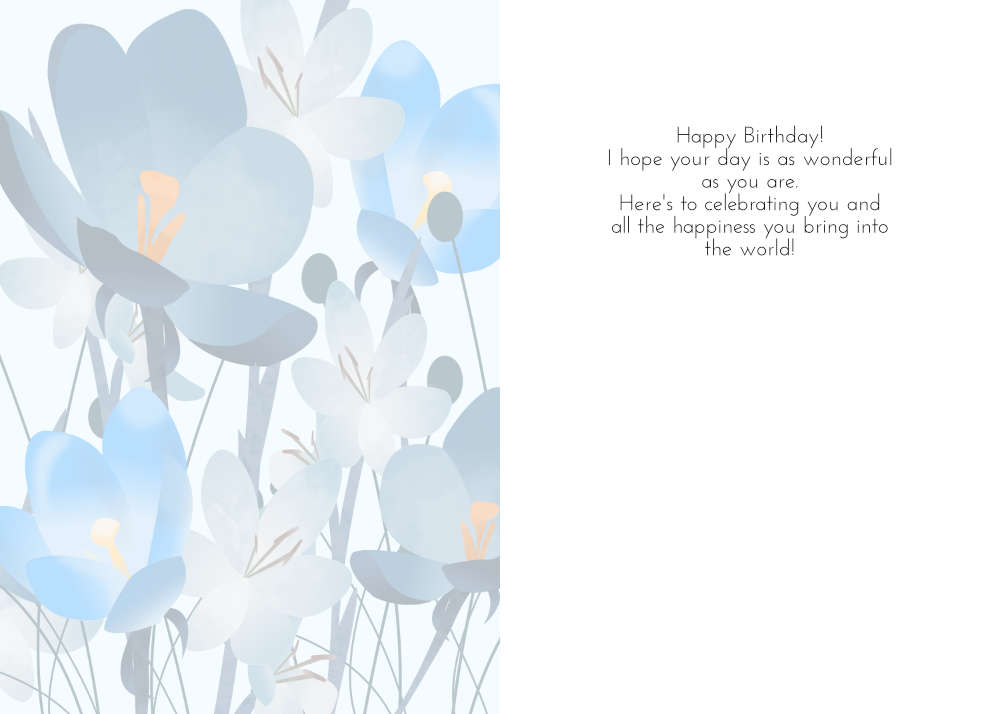 Printable Deep Blue Floral Birthday Card