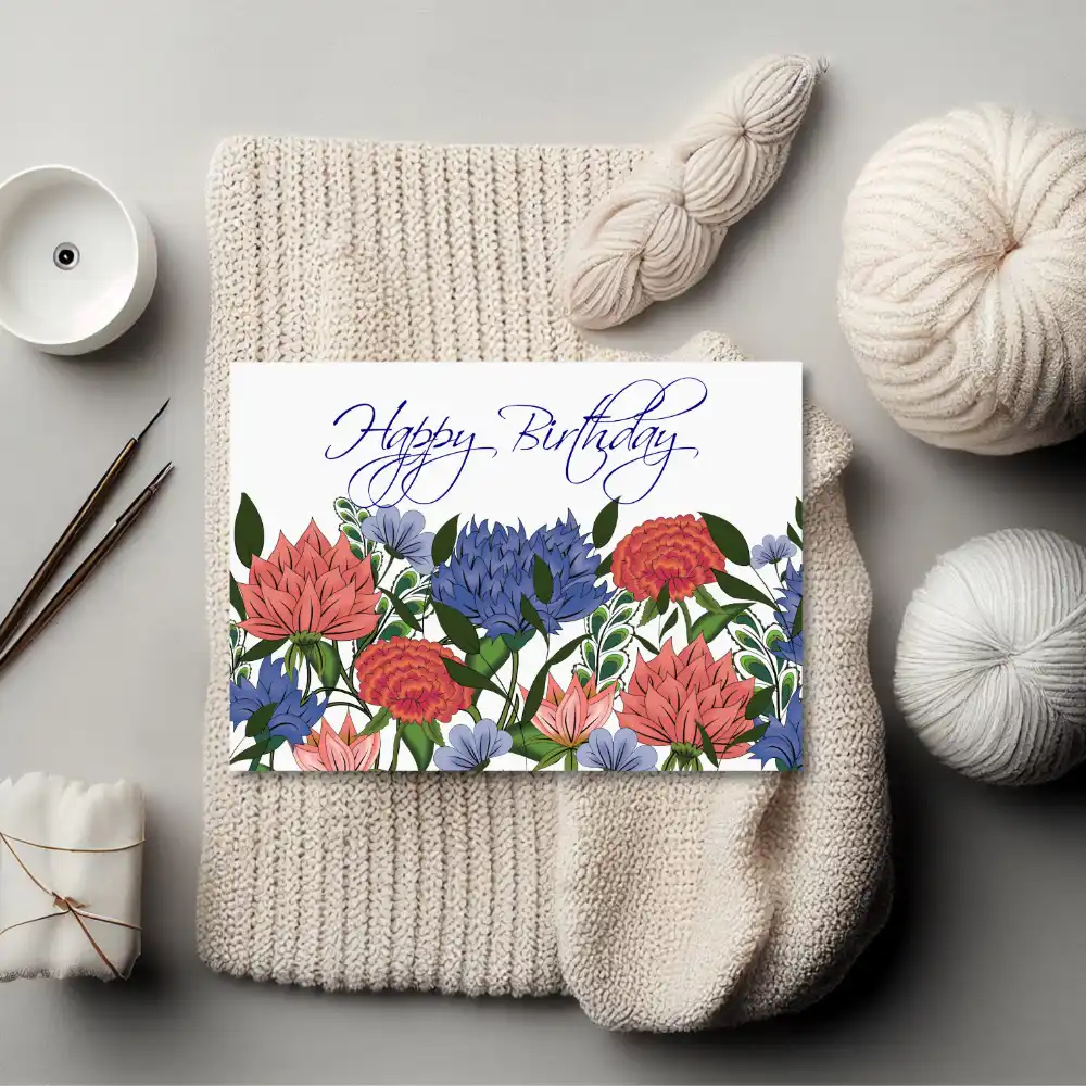 Bold Stylized Floral Birthday Card: Vivid Flat Art