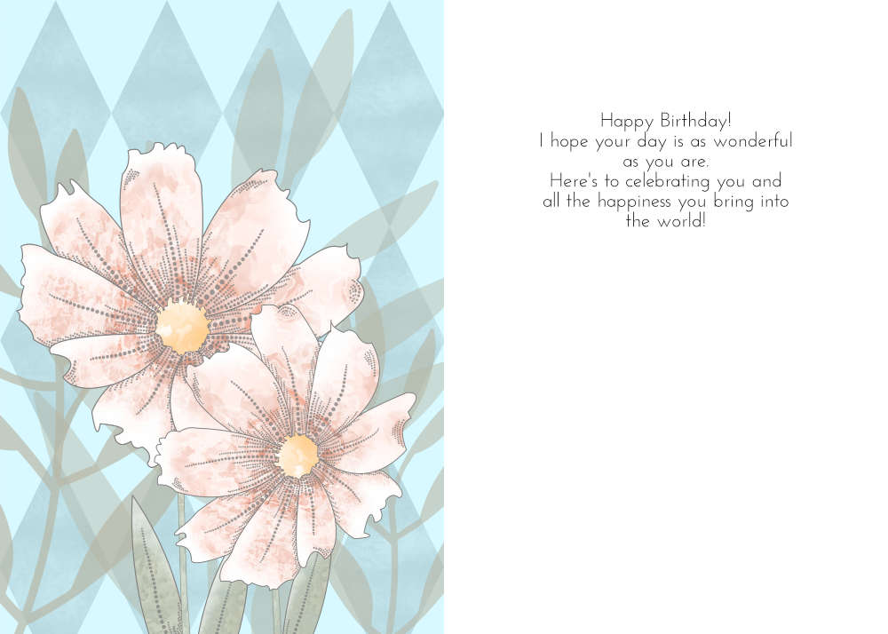 Printable Pink Cosmos Floral Card