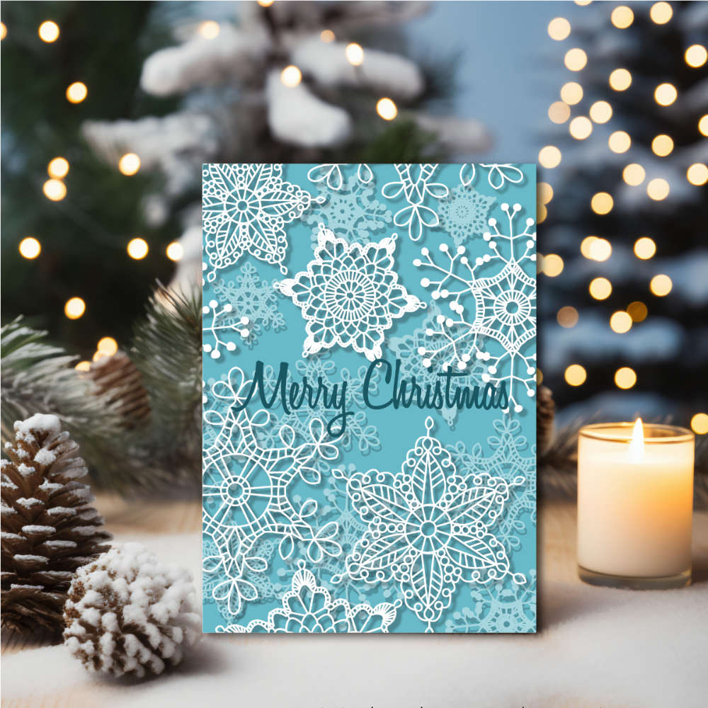 Merry Christmas | Crochet Style Lace Snowflake Art Card