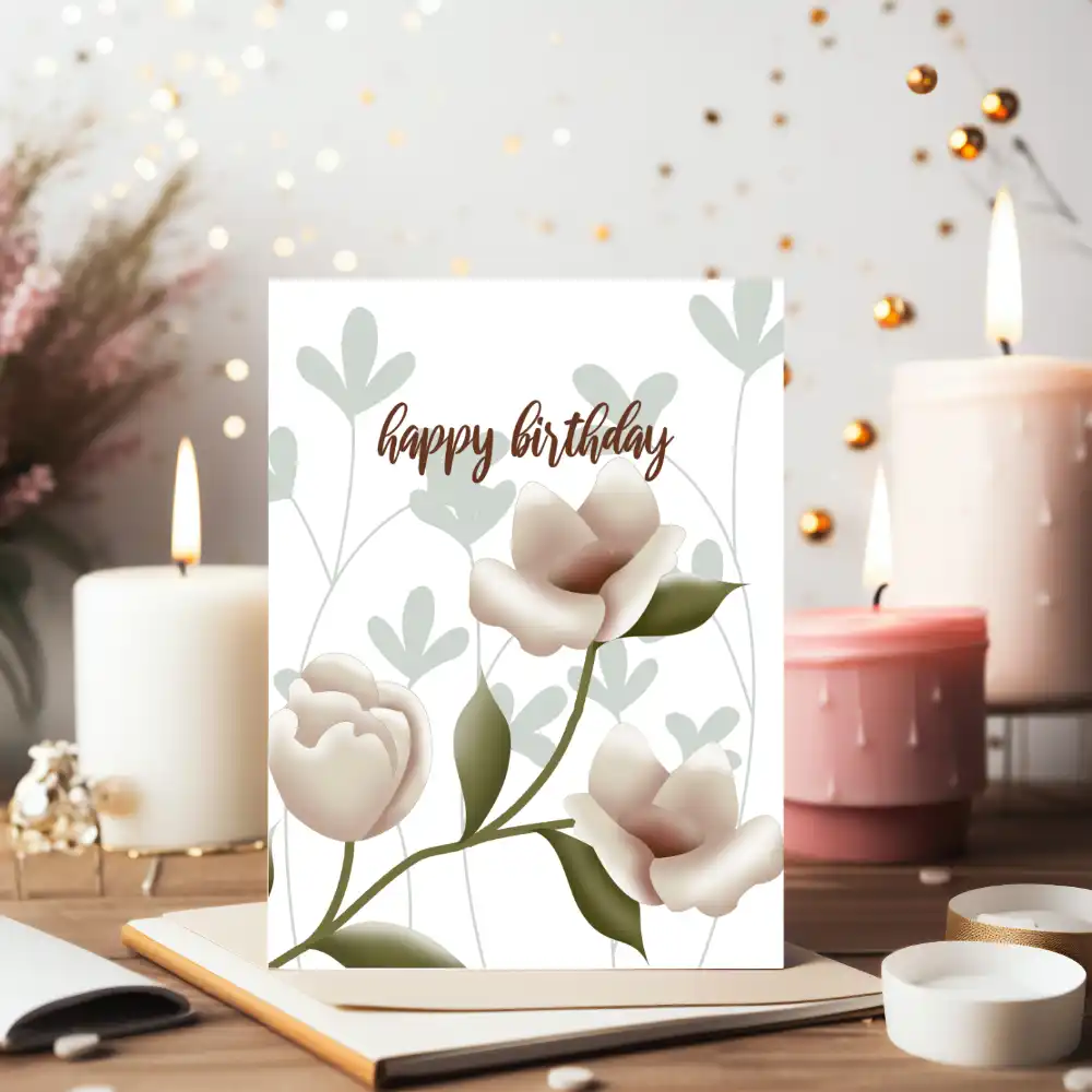Printable Champagne Floral Botanical Birthday Card