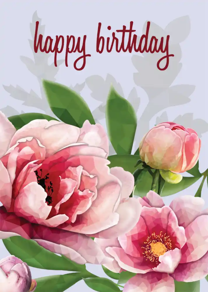 Printable High-Poly Peony Floral Card