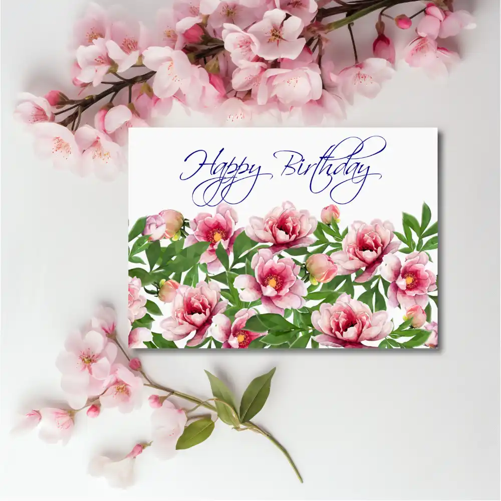 Printable Peony Floral Border Card
