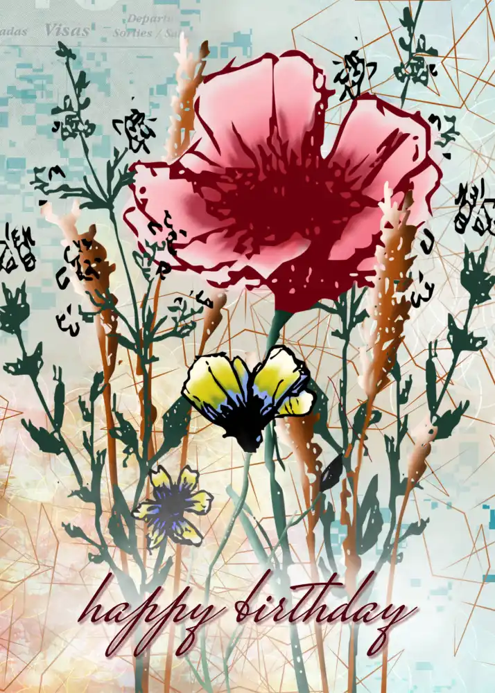 Wildflower Birthday Card — Original Mixed Media Botanical Art