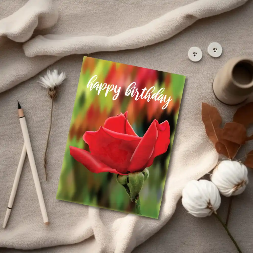 Printable Red High-Poly Rose Geometric Birthday Card