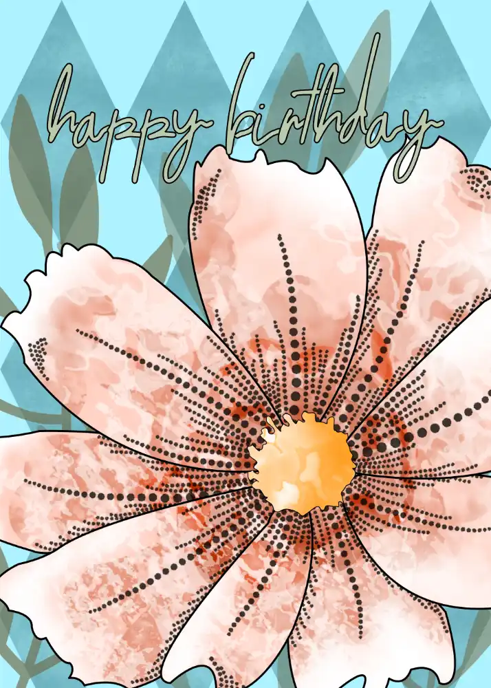 Printable Cosmo Flower Harlequin Geometric Birthday Card