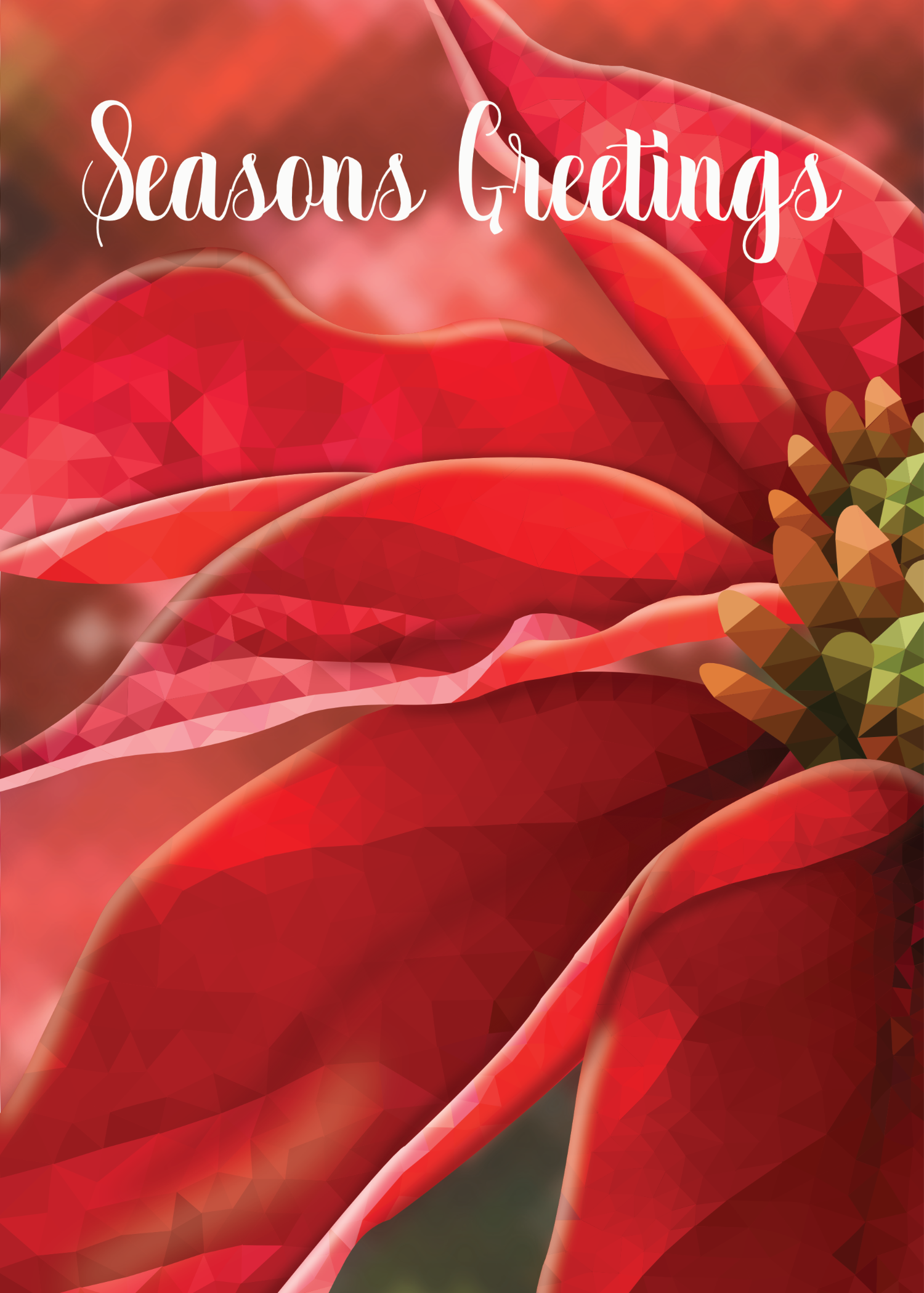 Printable Poinsettia Geometric Seasons Greetings Card