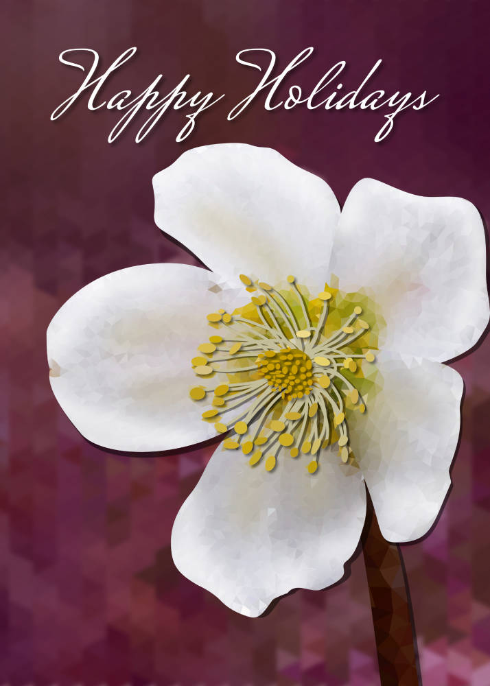 High-Poly Winter Rose Art Card: Crystalline Floral Holiday Greeting