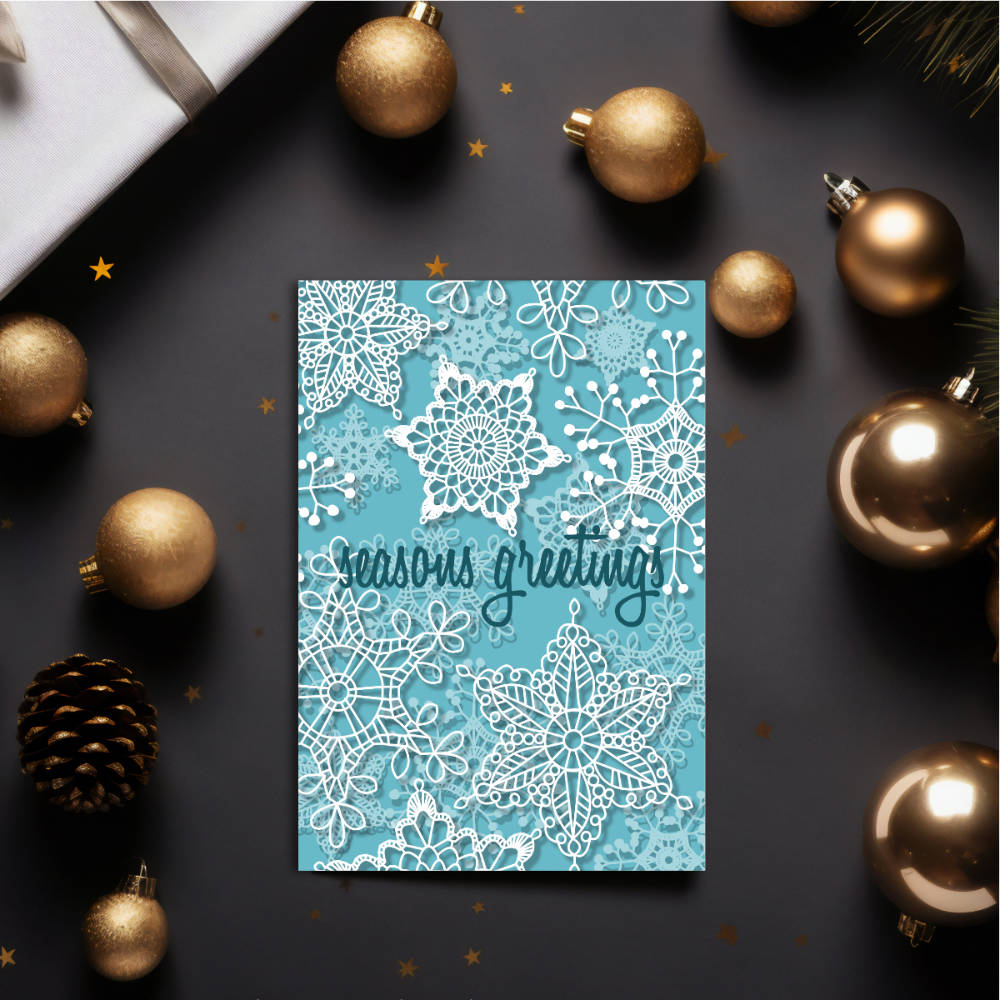 Seasons Greetings | Crochet Style Lace Snowflake Art Card