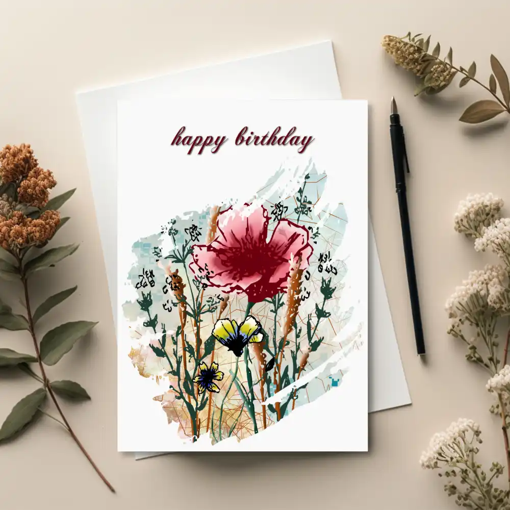 Printable Mixed Media Wildflower Card