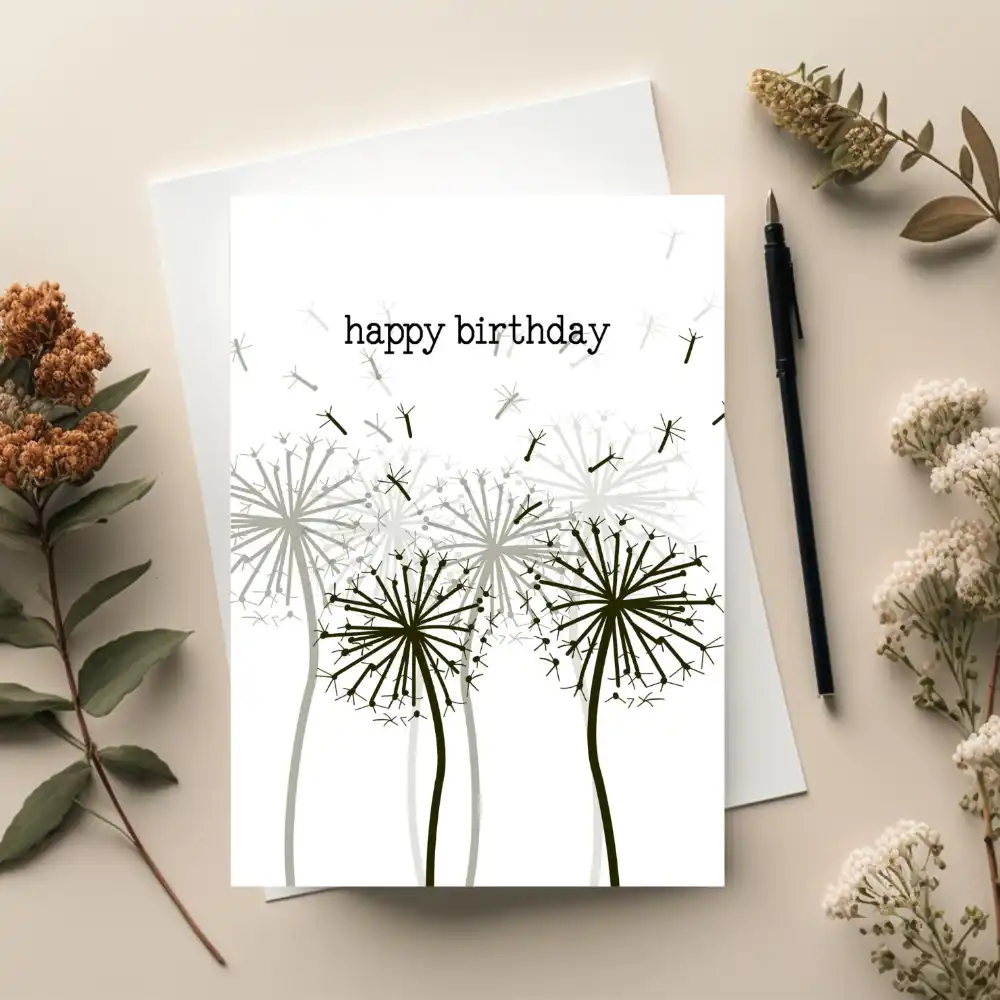 Printable Dandelion Wishes Birthday Card