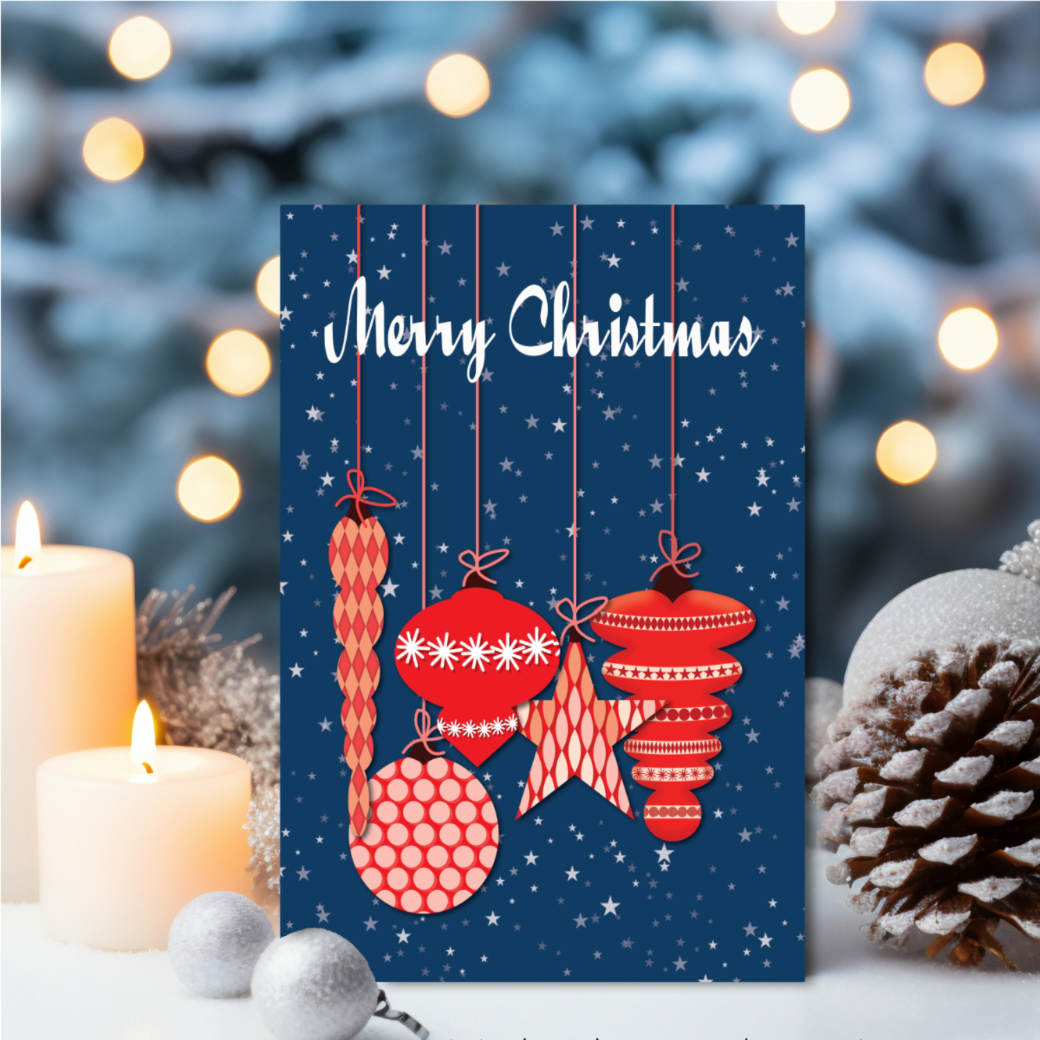 Printable Red Ornament Christmas Card