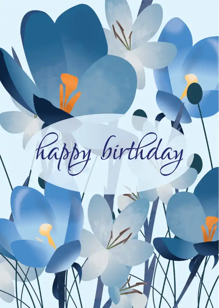 Printable Deep Blue Floral Birthday Card