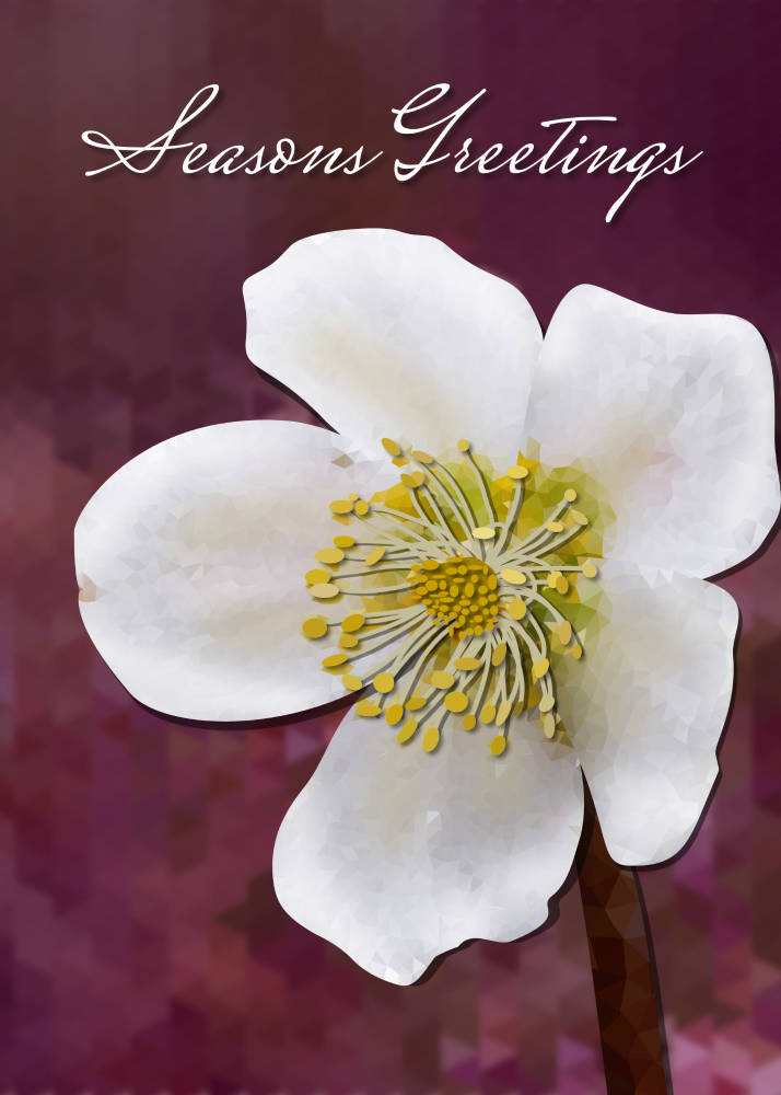 High-Poly Winter Rose Art Card: Crystalline Floral Seasons Greetings