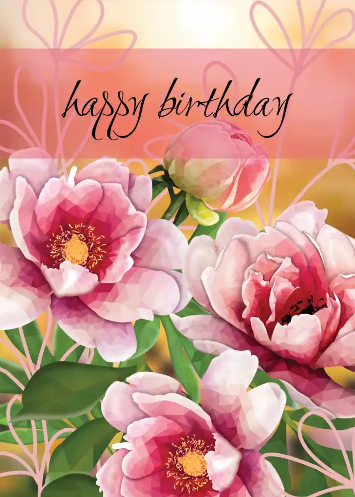 High-Poly Peony Birthday Card: Bold Floral Art