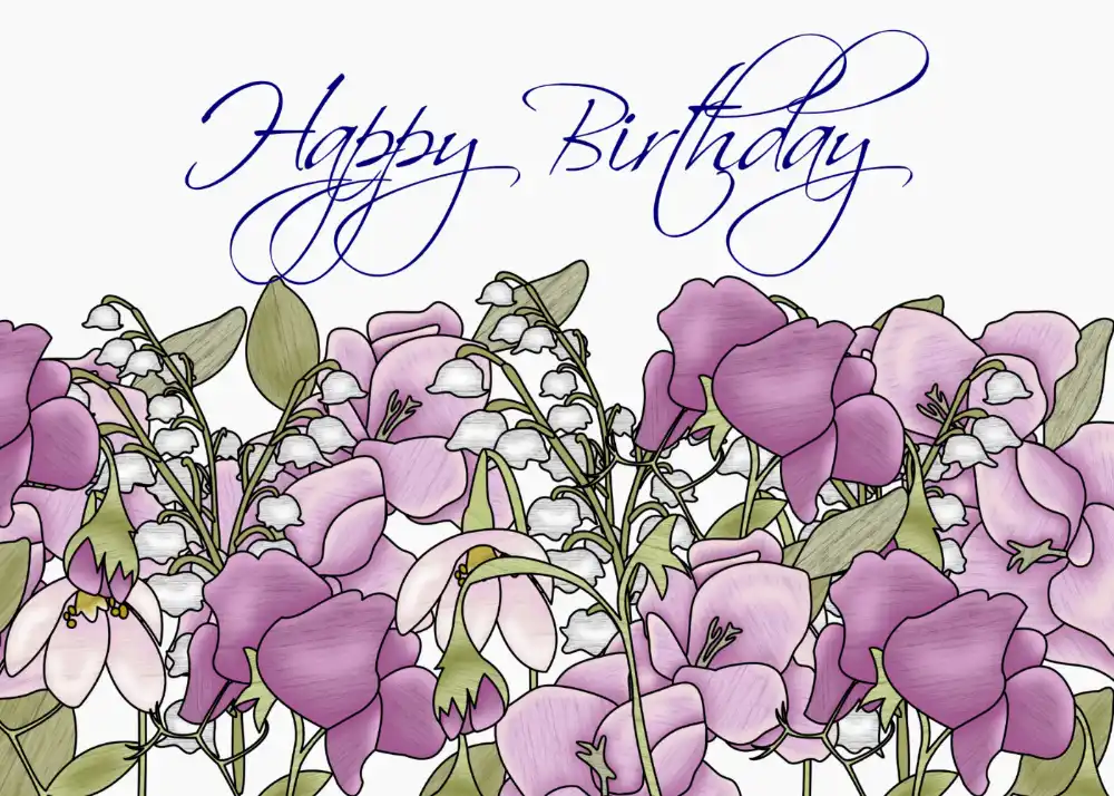 Gladiolus & Sweet Pea Birthday Card: Elegant Flat Art