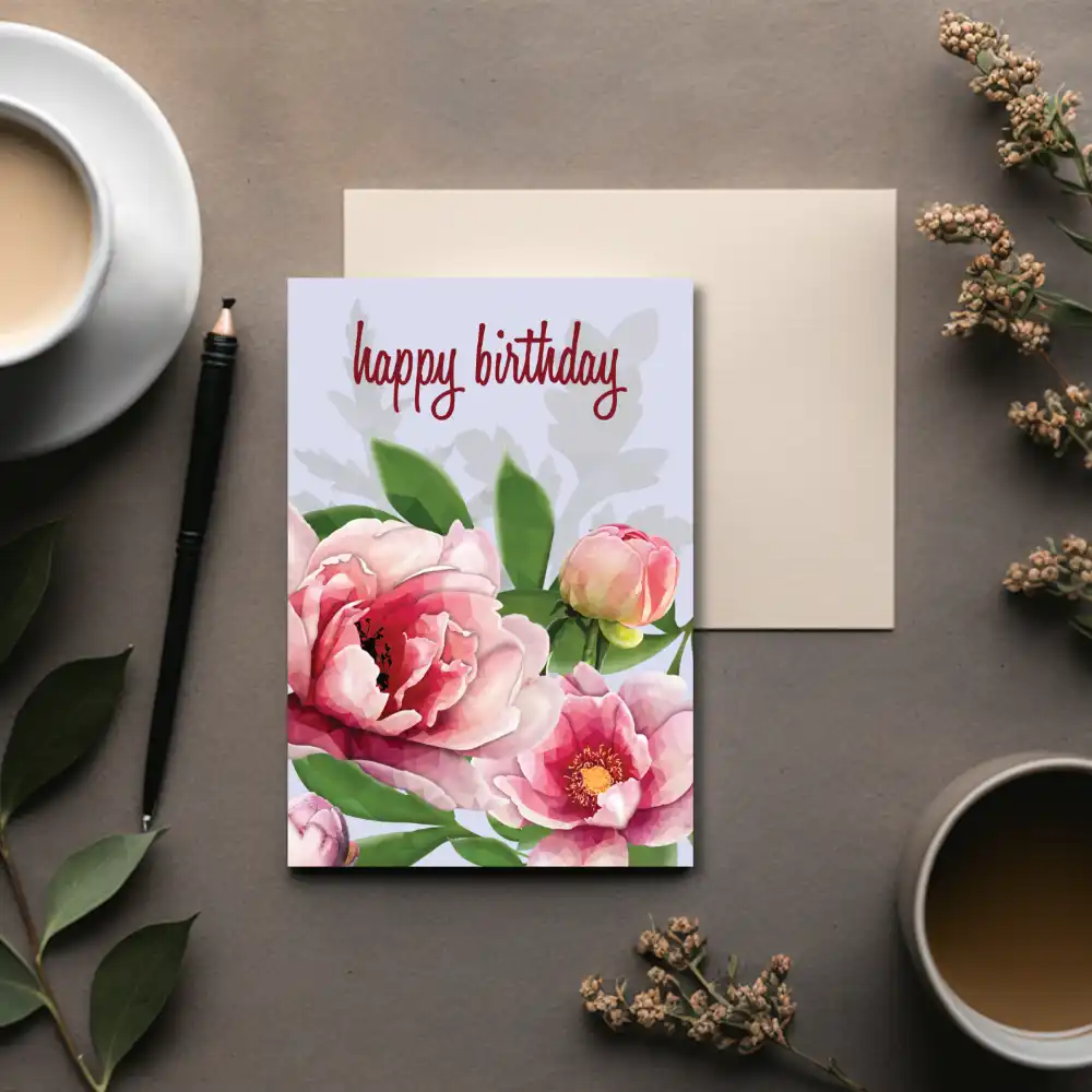 Printable High-Poly Peony Floral Card