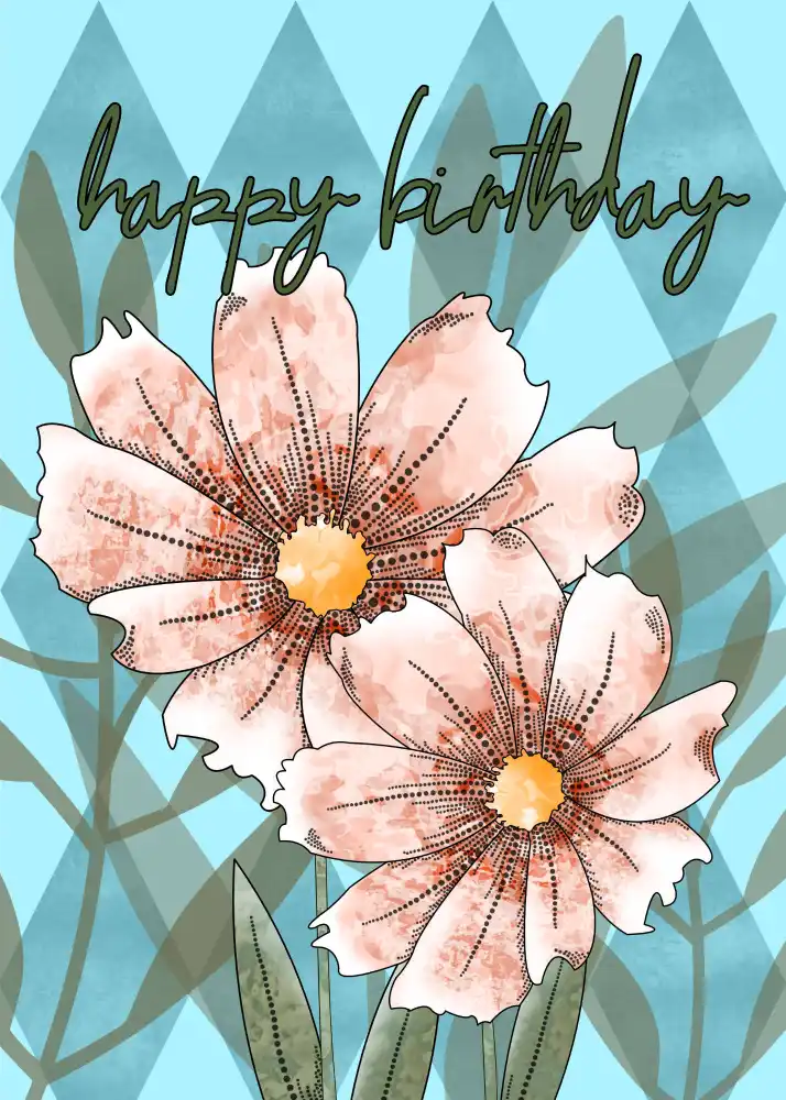 Printable Pink Cosmos Floral Card