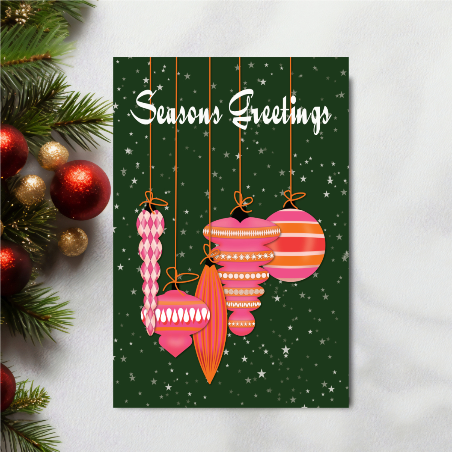 Printable Pink Ornament Christmas Card