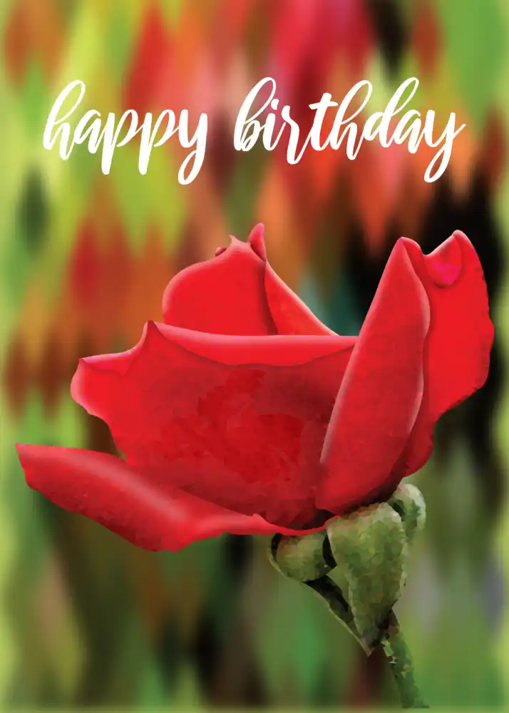 Printable Red High-Poly Rose Geometric Birthday Card