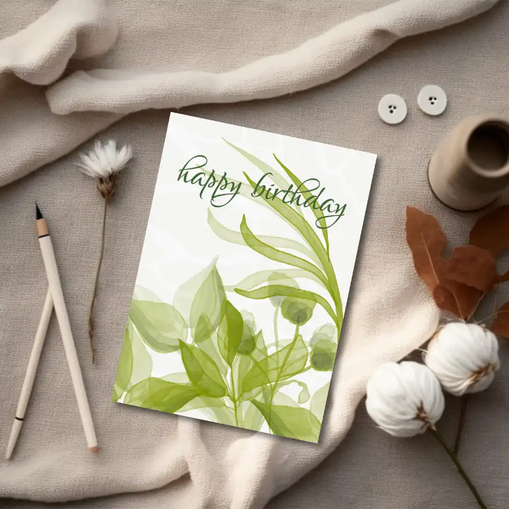 Printable Watercolor Leaves Birthday Card