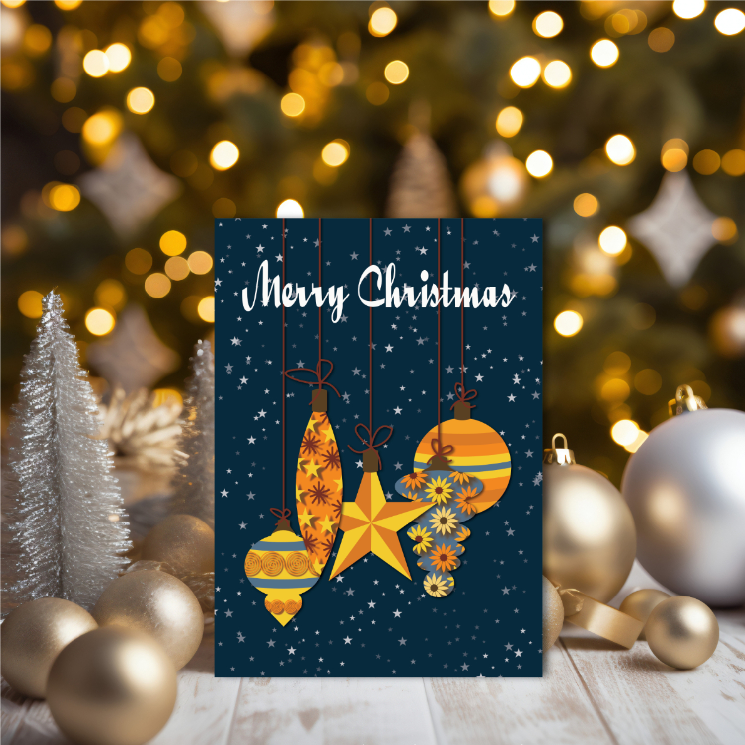 Printable Gold Ornament Christmas Card