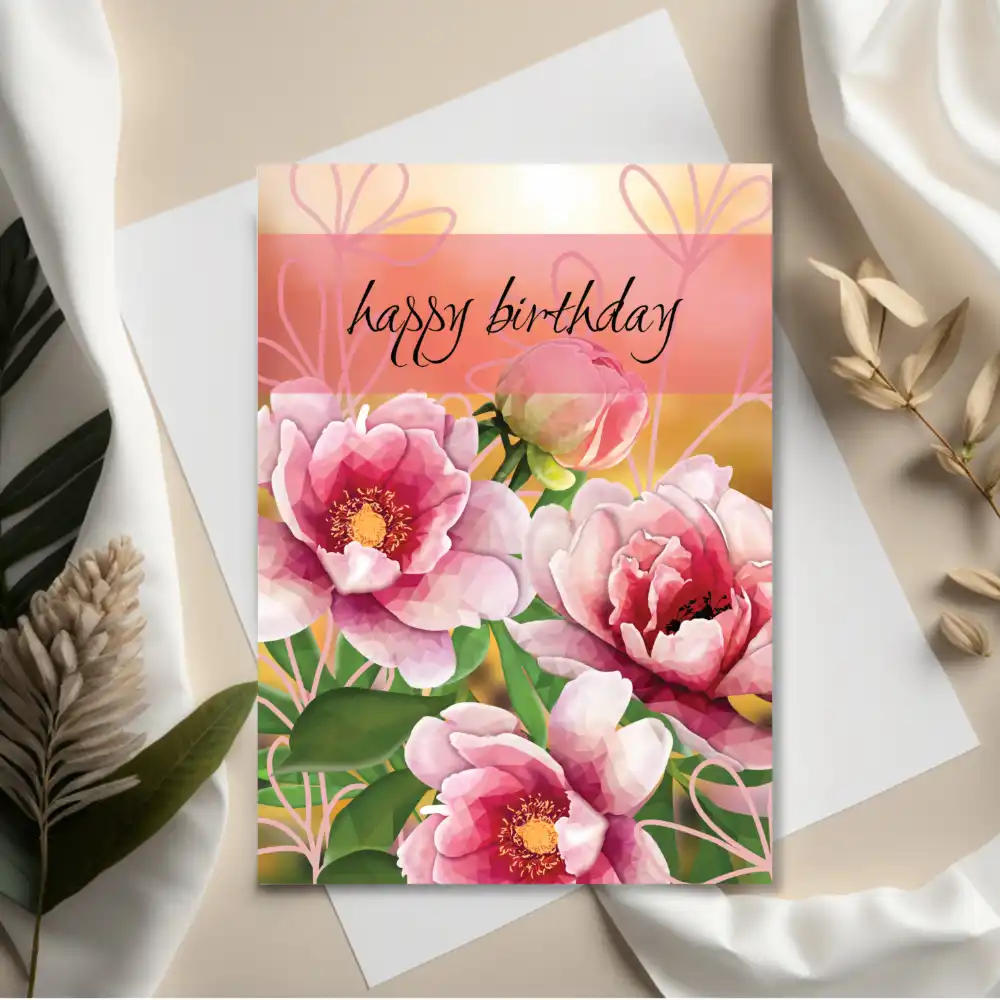 High-Poly Peony Birthday Card: Bold Floral Art