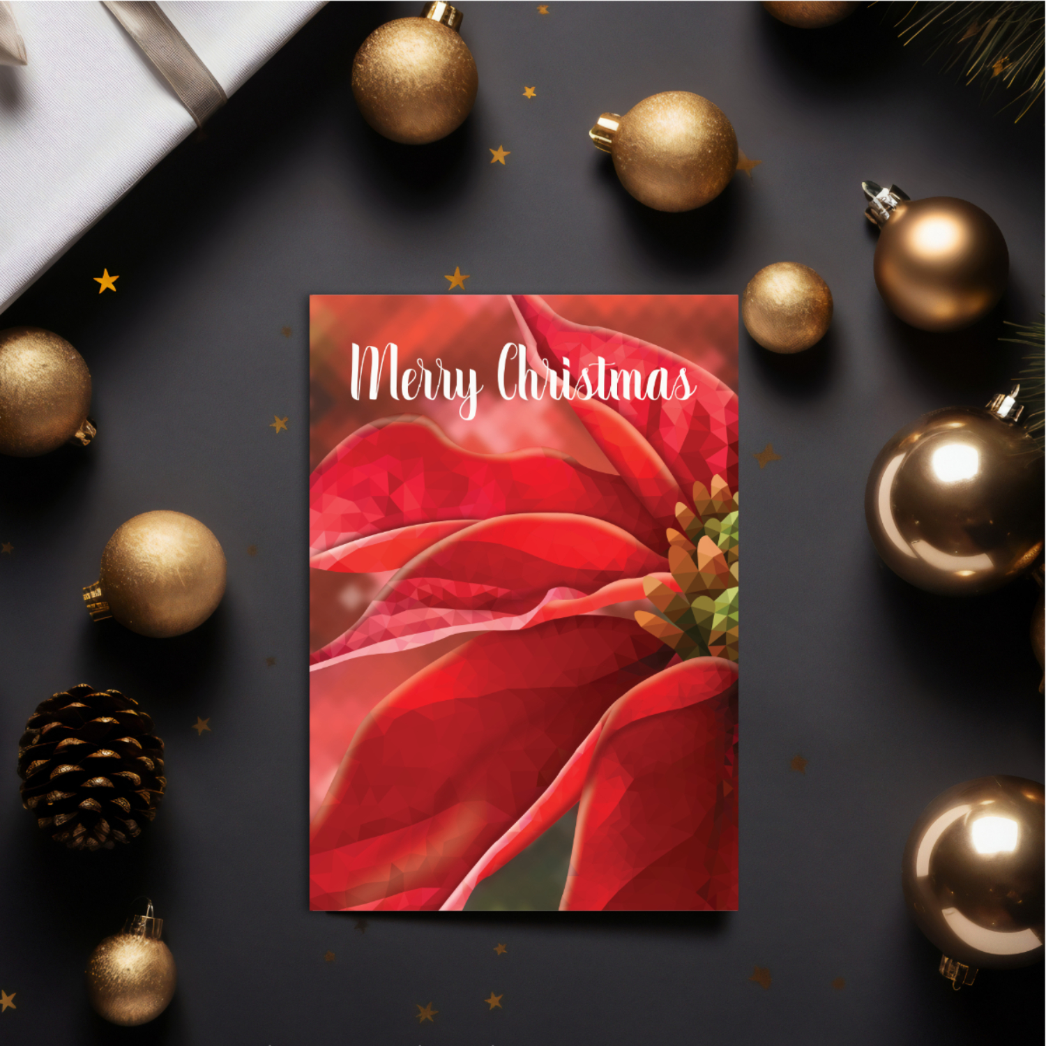 Printable Poinsettia Geometric Christmas Card