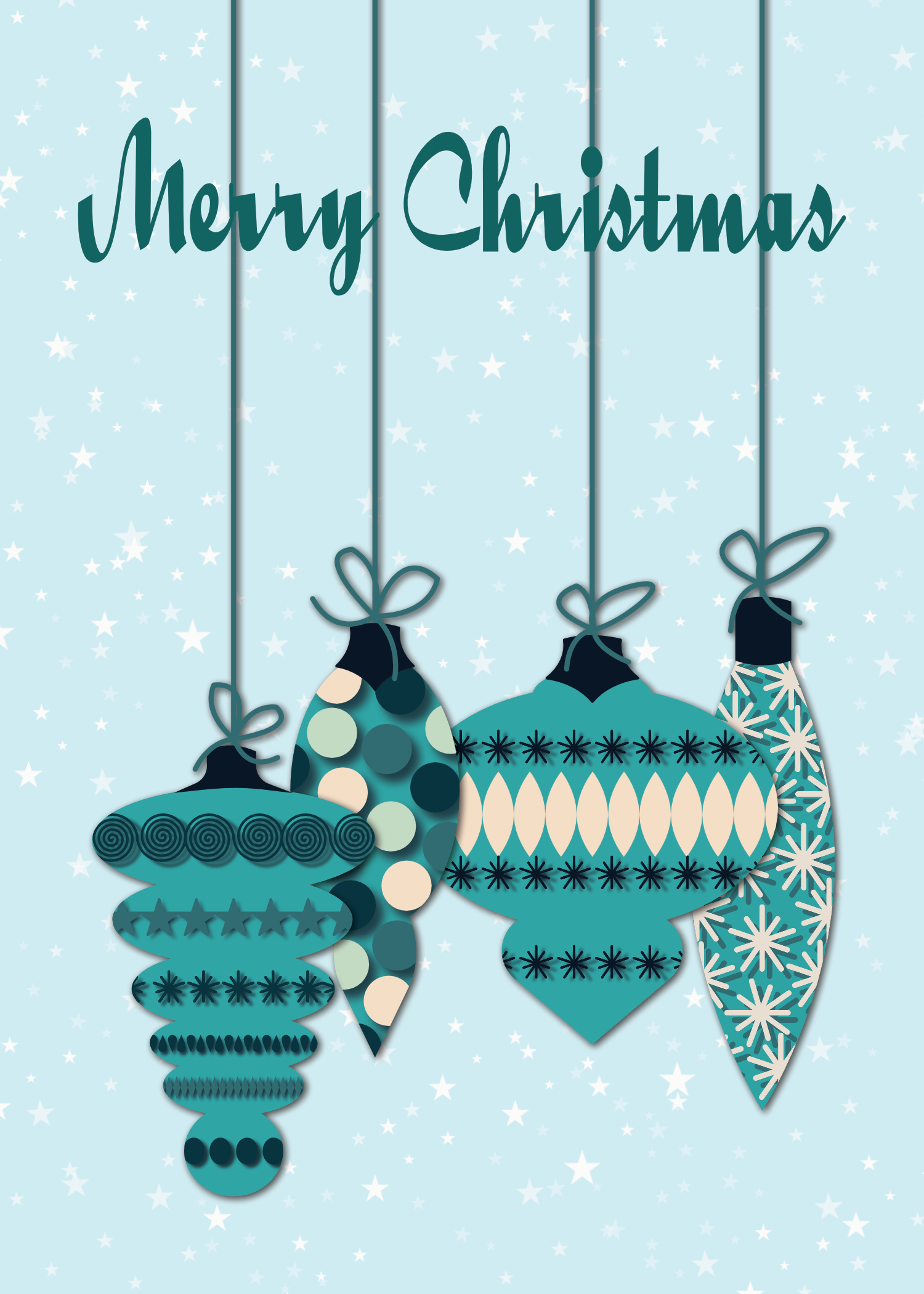 Printable Teal Ornament Christmas Card
