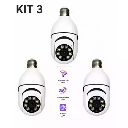 Kit com 3 Câmeras de Segurança Wi-Fi 360° 