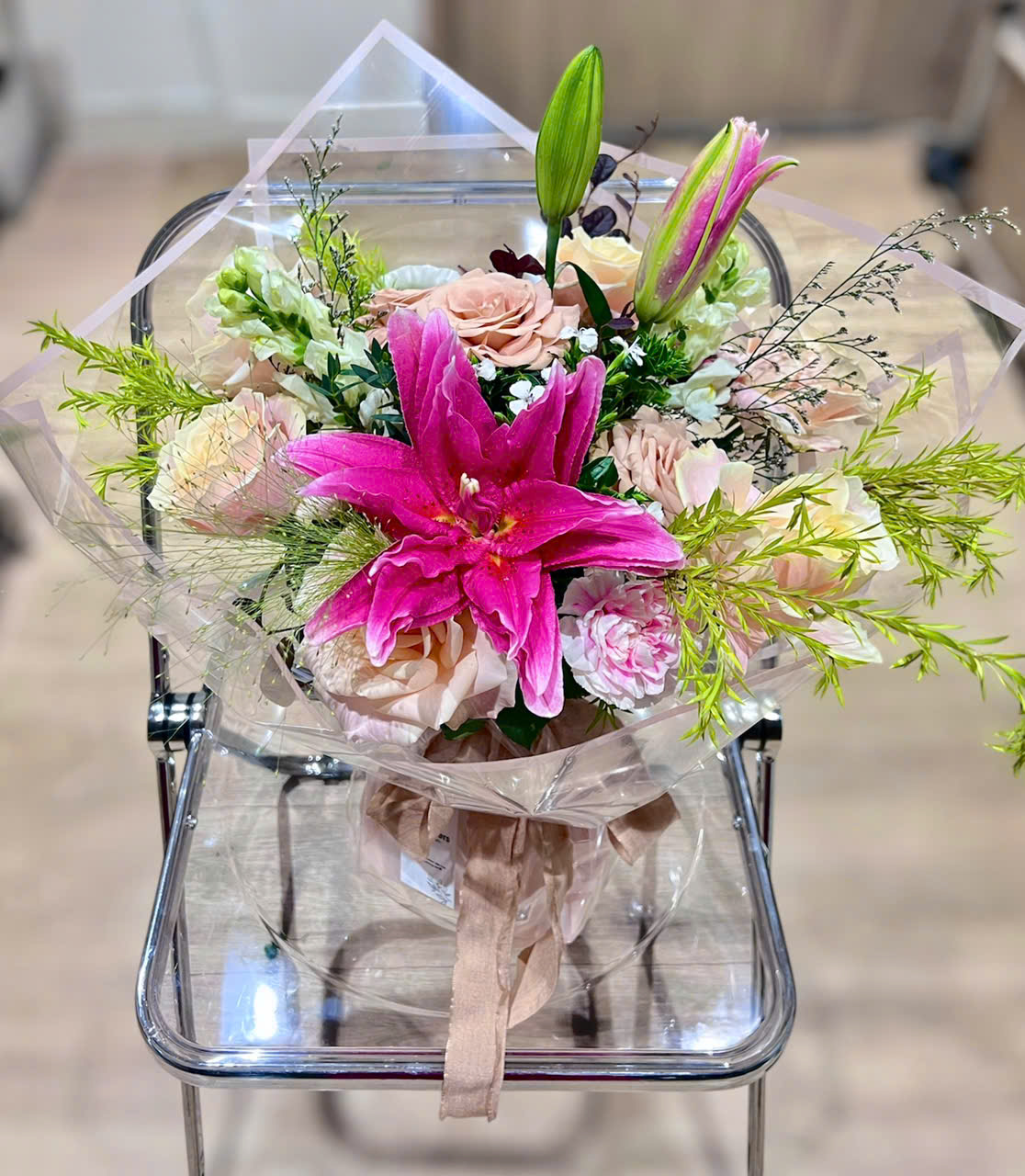Bó hoa Lily hồng mix hiện đại