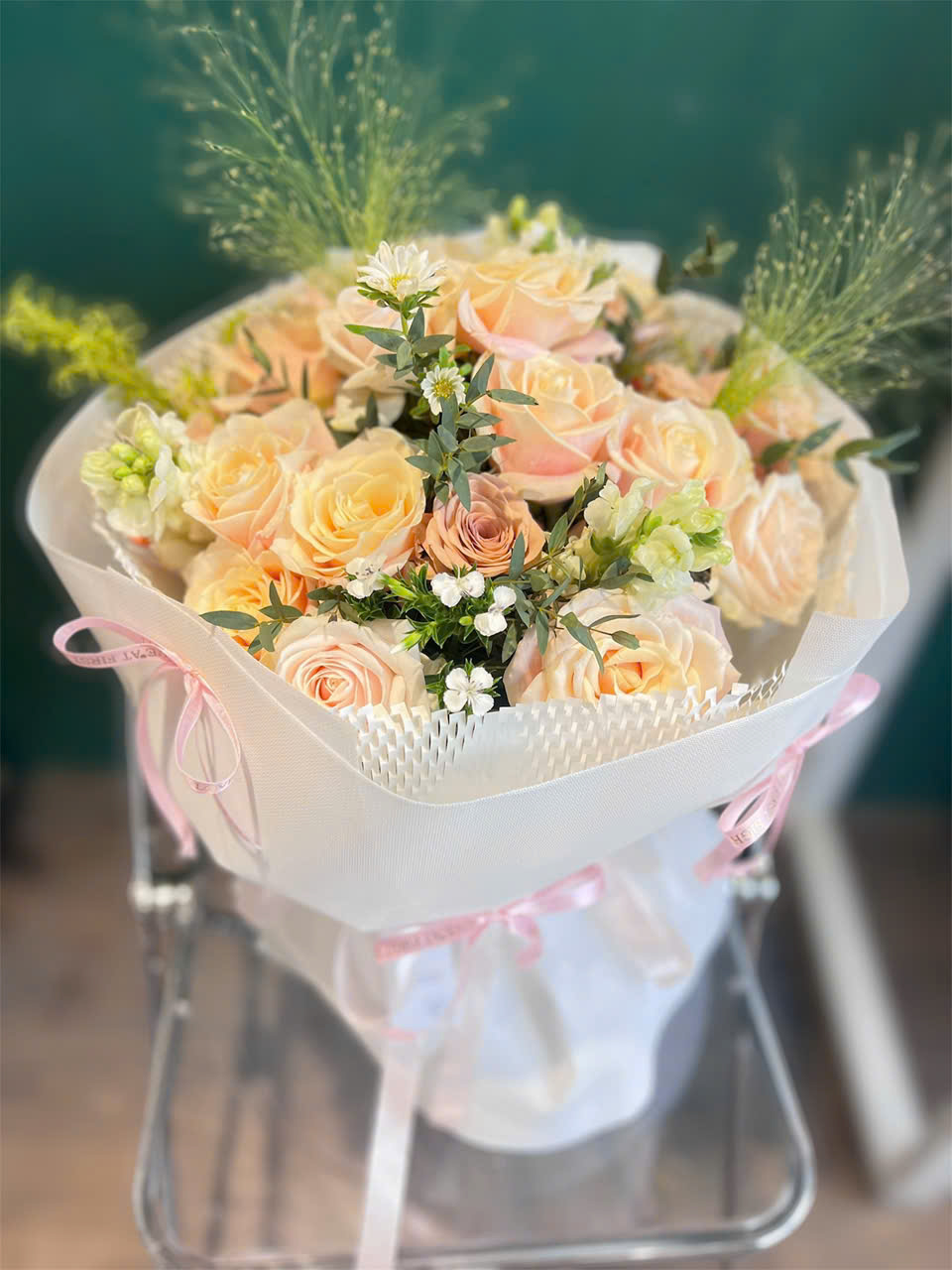 Bó hoa hồng tròn pastel