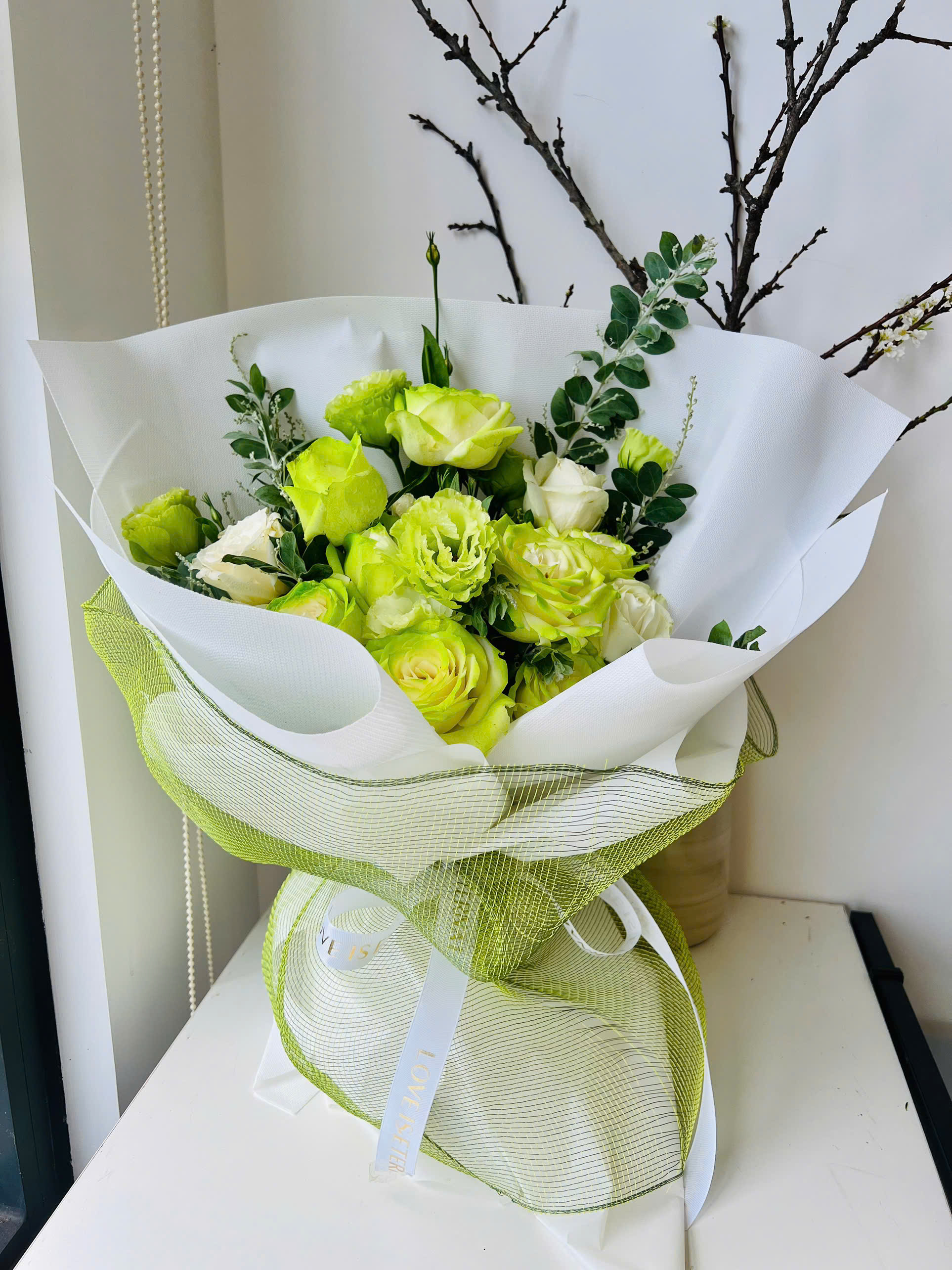 Bó hoa hồng xanh lá