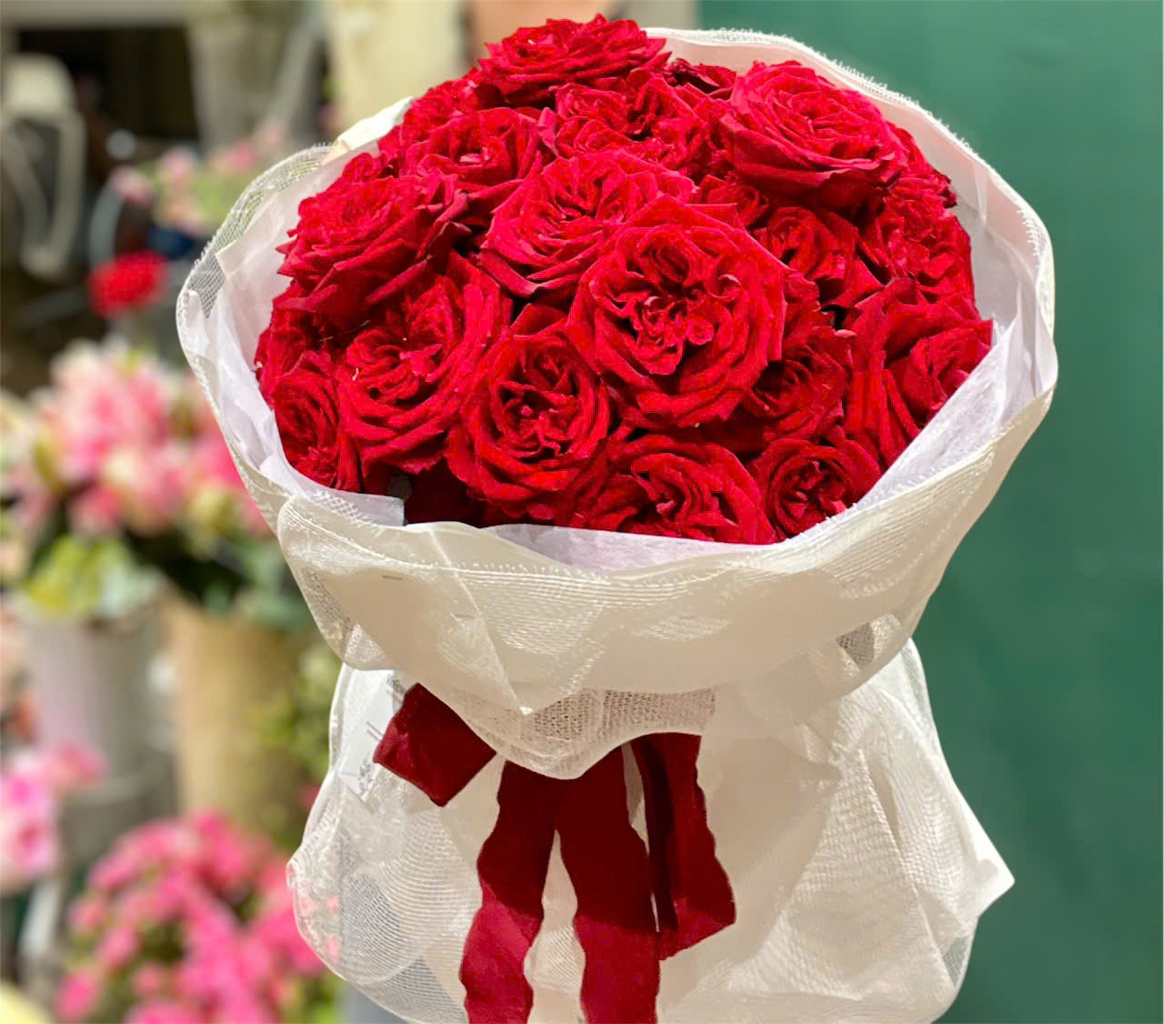 Bó hoa hồng tròn Ohara đỏ