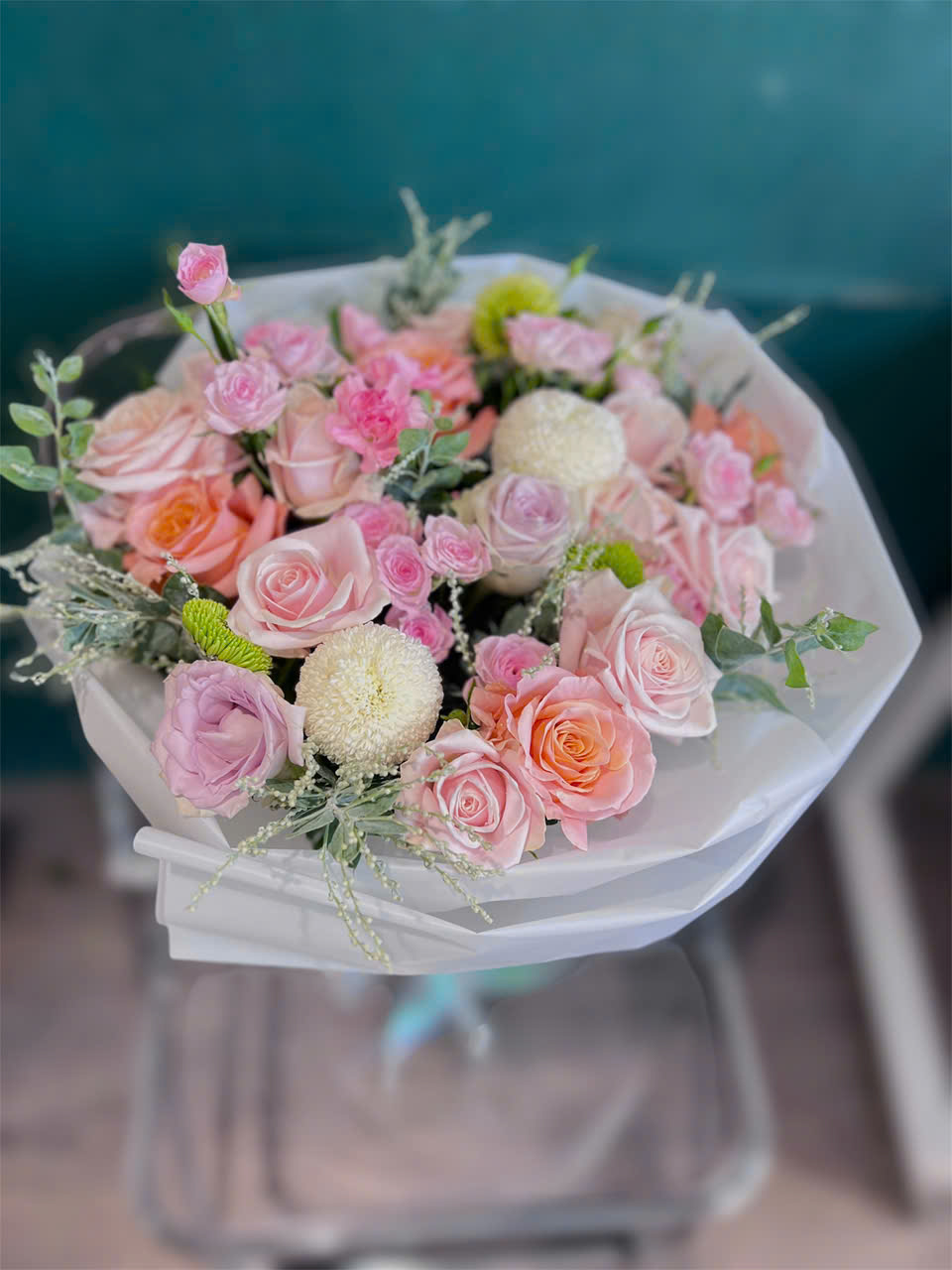 Bó hoa hồng tròn pastel