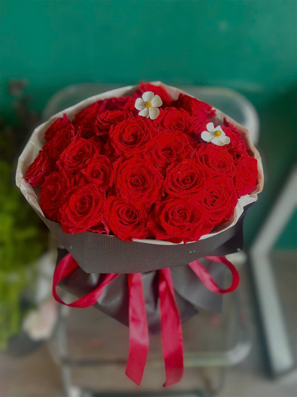 Bó hoa hồng đỏ tròn