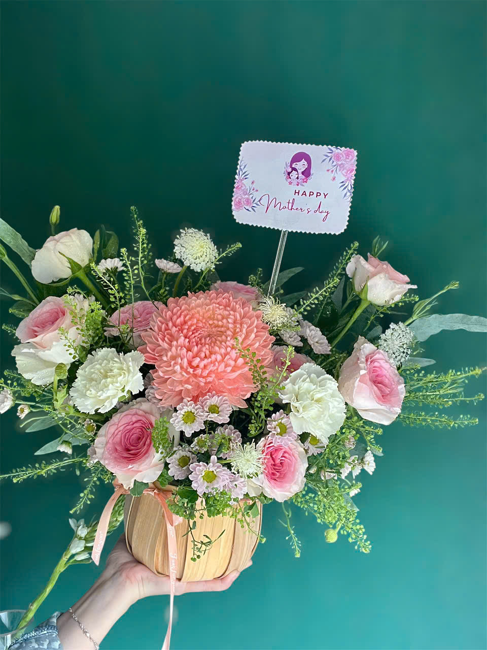 Lẵng cúc mẫu đơn tone pastel