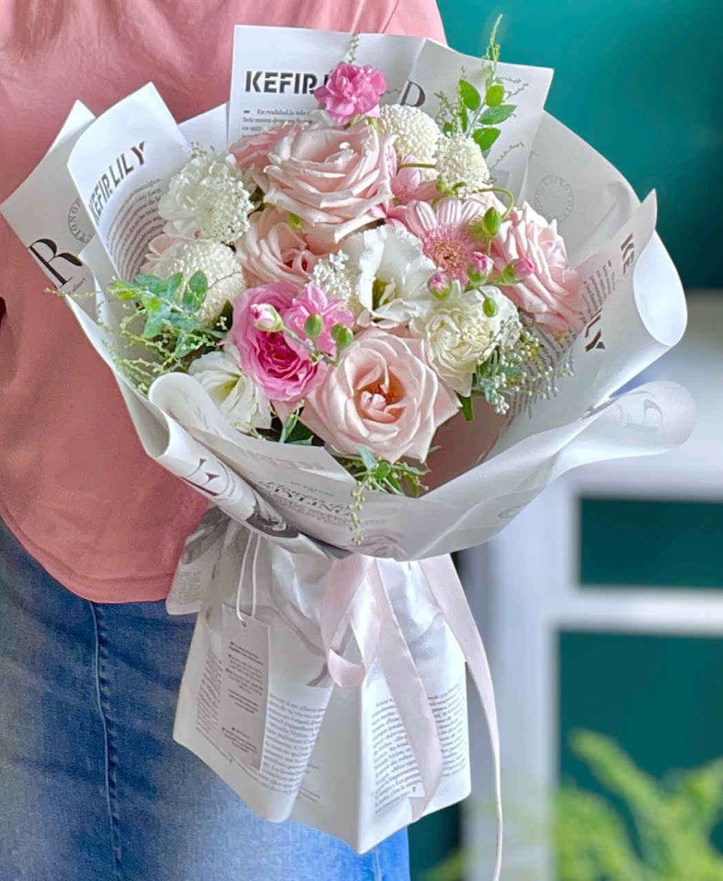 Bó hoa hồng tròn pastel