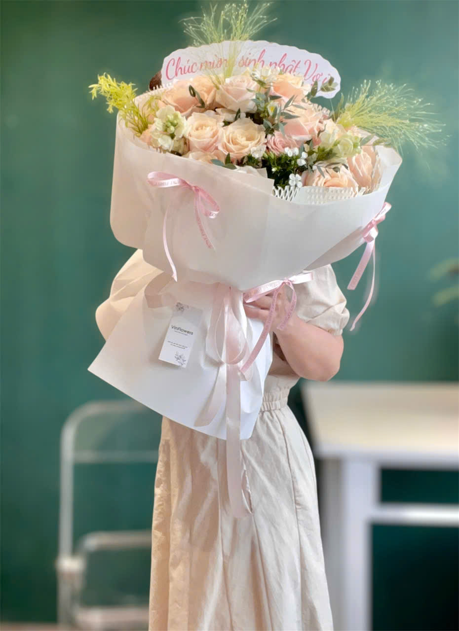 Bó hoa hồng tròn pastel
