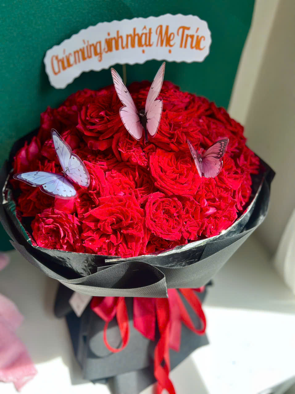 Bó hoa hồng tròn Ohara đỏ