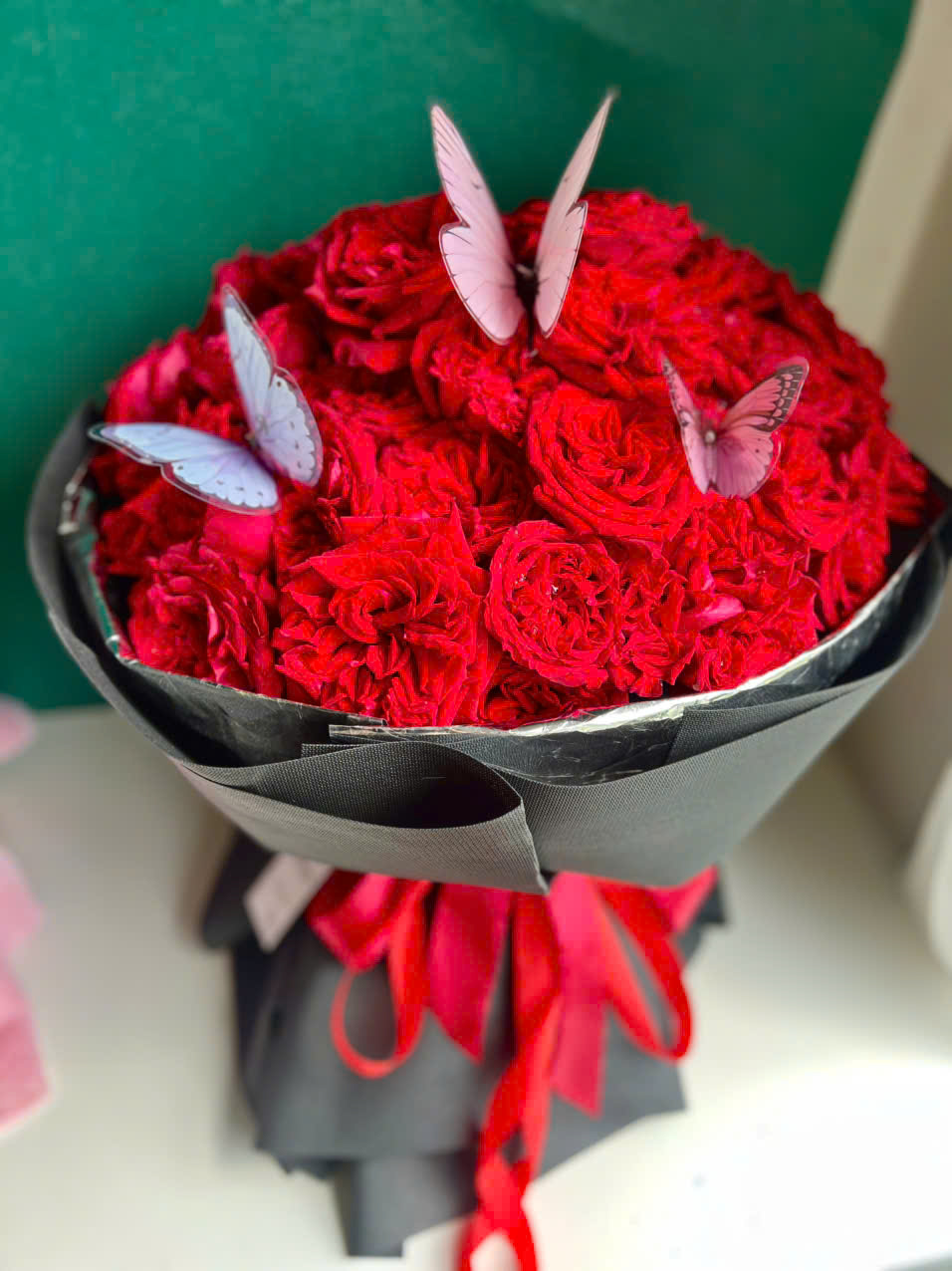 Bó hoa hồng tròn Ohara đỏ