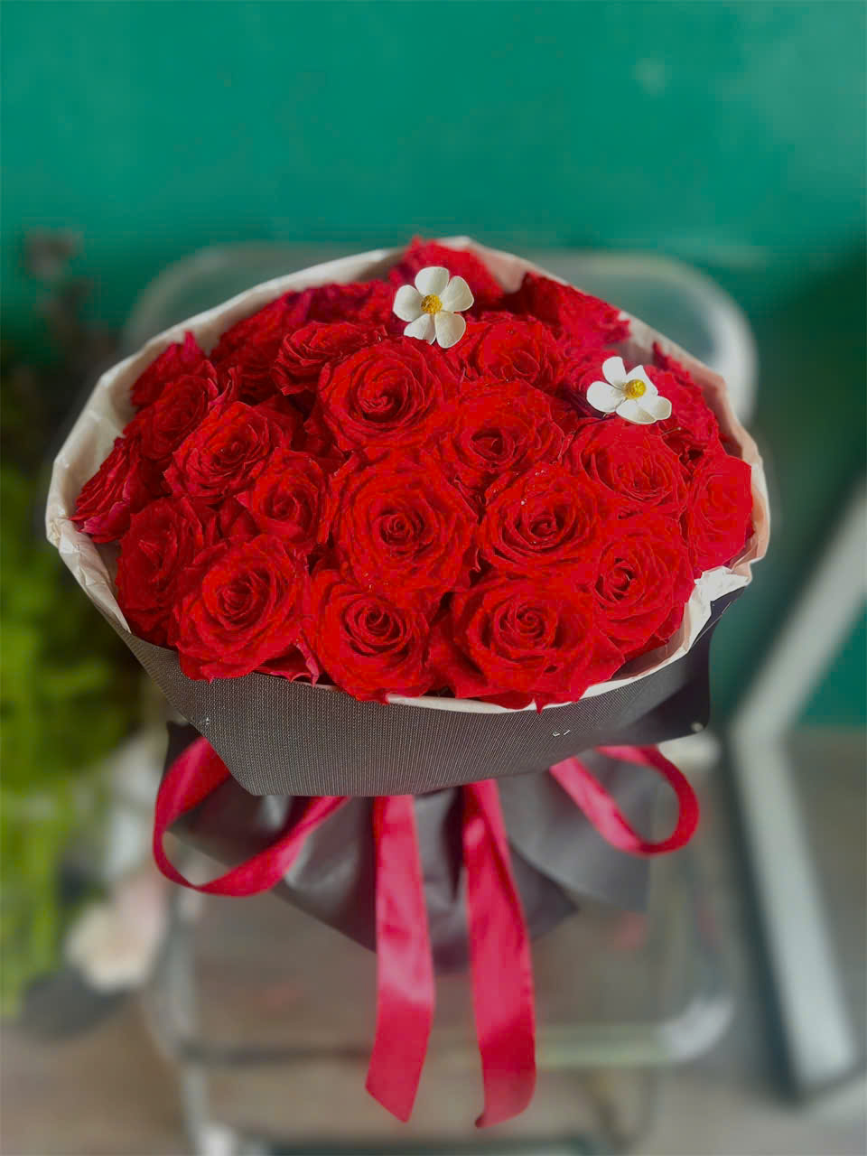Bó hoa hồng đỏ tròn