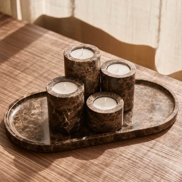 Marmer Waxinelichthouder - Bruine Natuursteen - Klein
