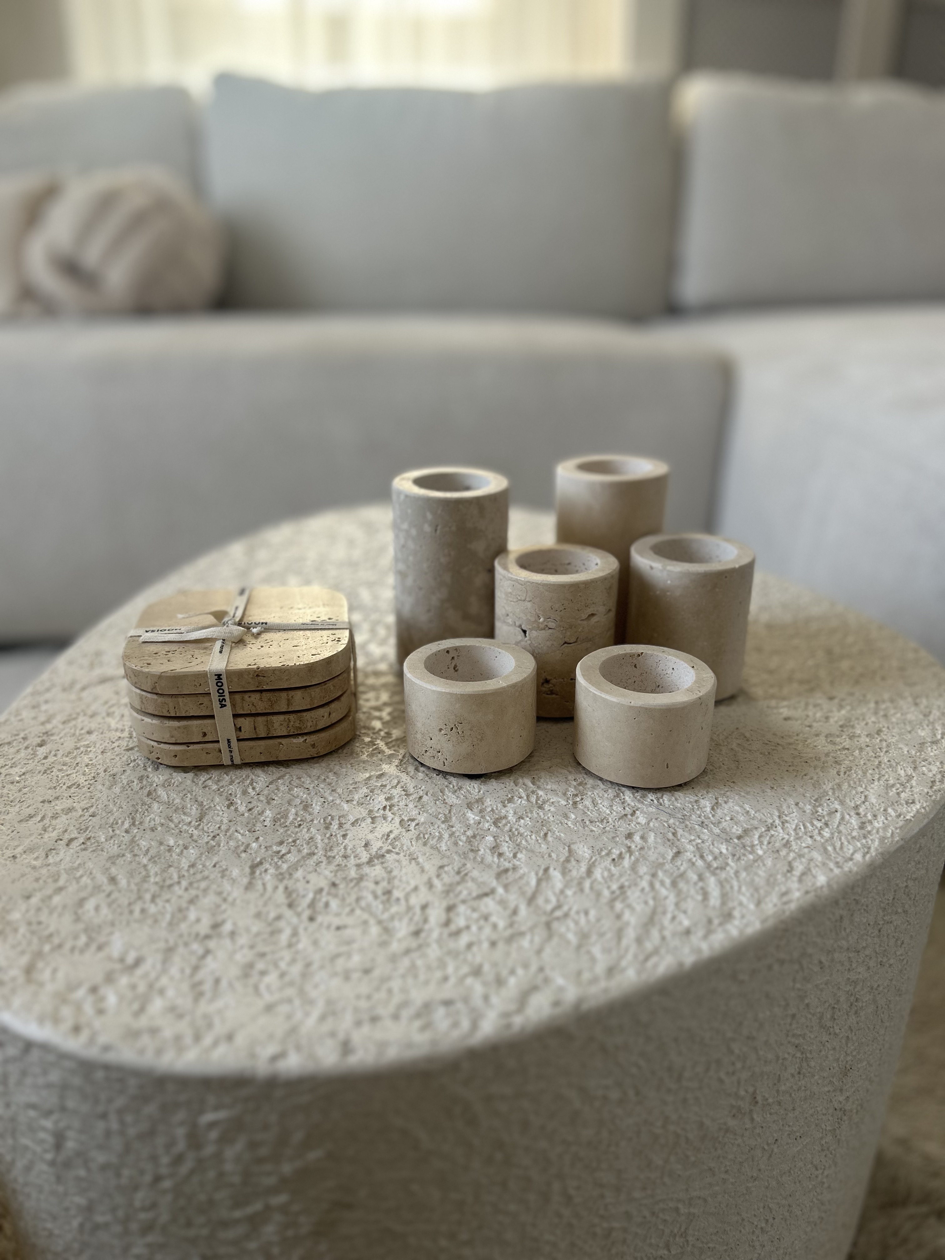 Travertijn Waxinelichthouder - Natuurlijke Elegantie - Groot