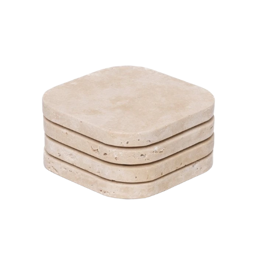 Organische Travertijn Onderzetters Set - Mediterrane Natuursteen Collectie