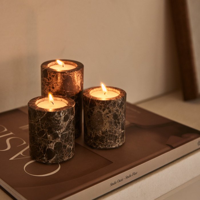 Artisan Marmer Waxinelichthouder - Elegante Bruine Natuursteen - Medium