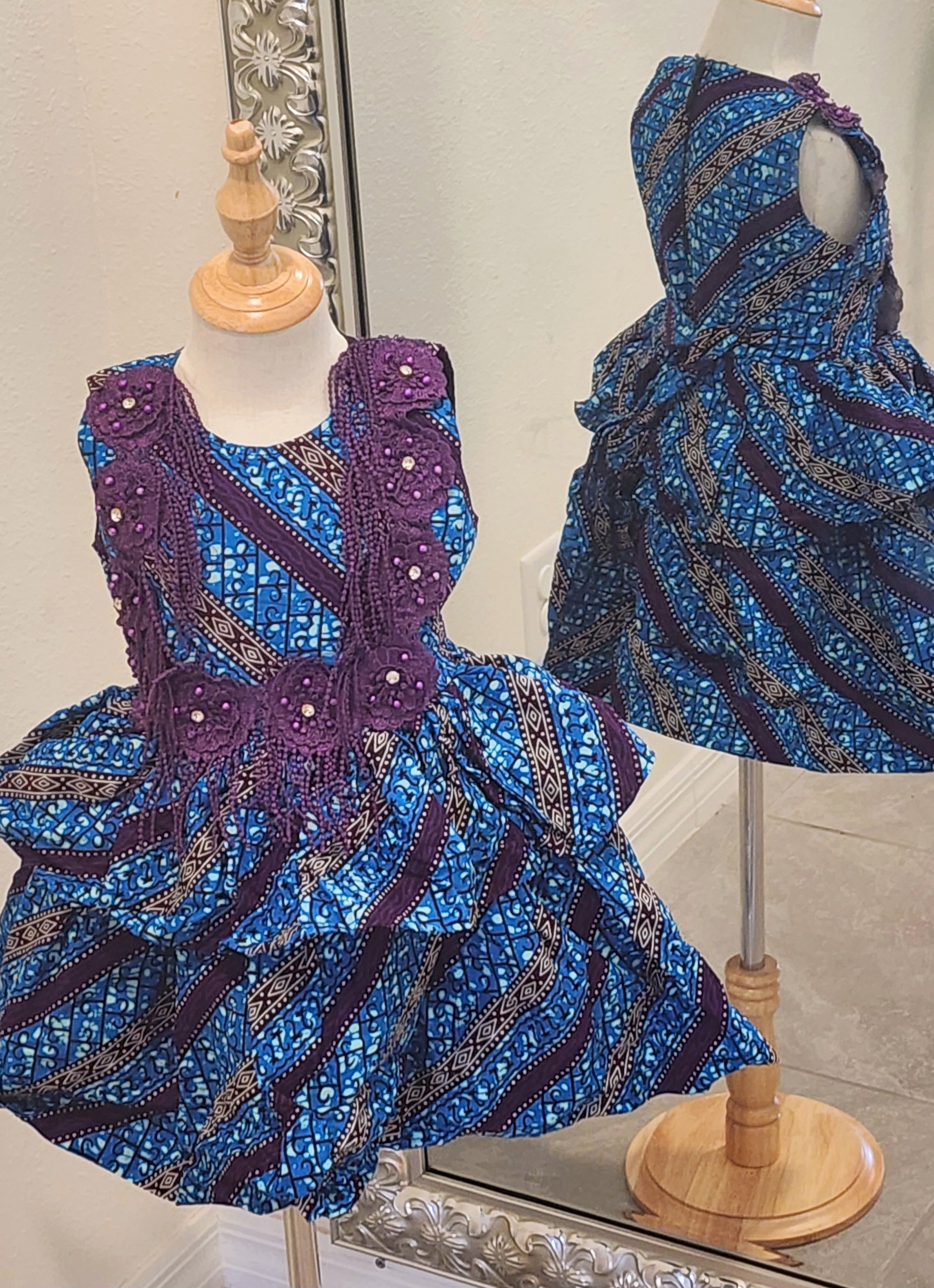 Lace Applique Ankara Girl’s Dress - GBEMI